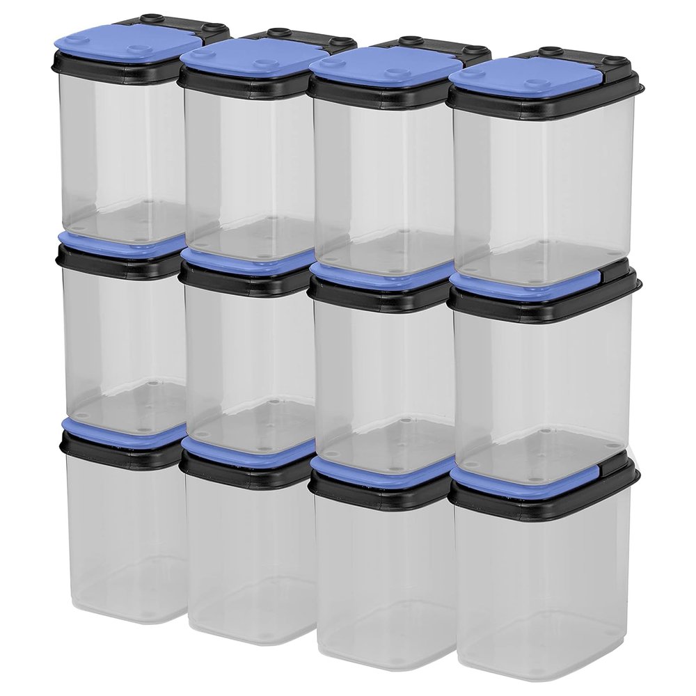 Buddeez Multi-Purpose Hardware Storage Bins Bits and Bolts Small Storage Containers, Hardware Organizers, Clear Containers With Blue Stackable Lids, Bolt and Screw Organizer (1 Quart - 12 Pack)