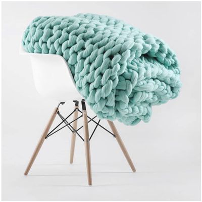 Acrylic fibrous Knitting Blanket, Hand -Knitted Blanket Thick 6 cm , Light green-50cm x50cm