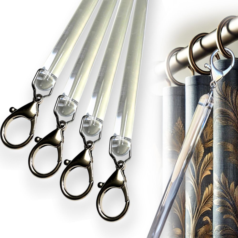 OooWow 46 inch (4 Pack) All Clear Acrylic Curtain Pull Wand - 2 inches shy of 48 inch - Clear Curtain Wand - Invisible Drapery Wand - Drapery Pull Rod (46 Inch)