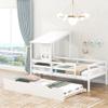 KLMM Twin Size Low Loft House Bed with Trundle,Roof and Window Design, Suitable for Children, Boys and Girls, Teenagers (White$O) view 1