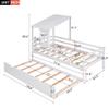 KLMM Twin Size Low Loft House Bed with Trundle,Roof and Window Design, Suitable for Children, Boys and Girls, Teenagers (White$O) view 2