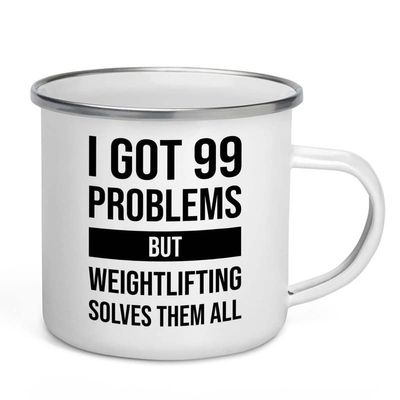 I got 99 problems Camper Mug 12oz - Weightlifting Solves - Workout Muscle Pumping Exercise Fitness Bodybuilder Weightlifting Gymnastics Instructor Cardio Trainer