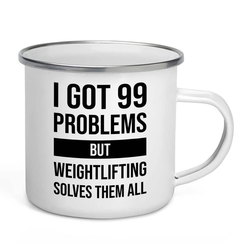 I got 99 problems Camper Mug 12oz - Weightlifting Solves - Workout Muscle Pumping Exercise Fitness Bodybuilder Weightlifting Gymnastics Instructor Cardio Trainer