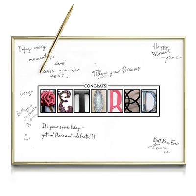 DOUBLESHOOT Framed Gold Retirement Decorations Guest Book for Womens - 12"x16" Retirement Poster for Women Including Gold Pen & Acrylic Glass - Unique Retirement Party Decor & Gift for Women