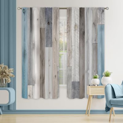 Cinbloo Farmhouse Barn Door Grey Curtains 42Wx63H Inch Rod Pocket Rustic Wood Country Western Vintage Rural Blue Wooden Plank Cabin Barnwood for Men Women Chic Living Room Window Drapes Fabric 2 Panel