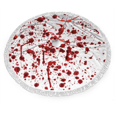 Horror Christmas Tree Skirt,Halloween Themed Print,Christmas Tree Skirt for Holiday Christmas Decorations,Red White 36 Inches