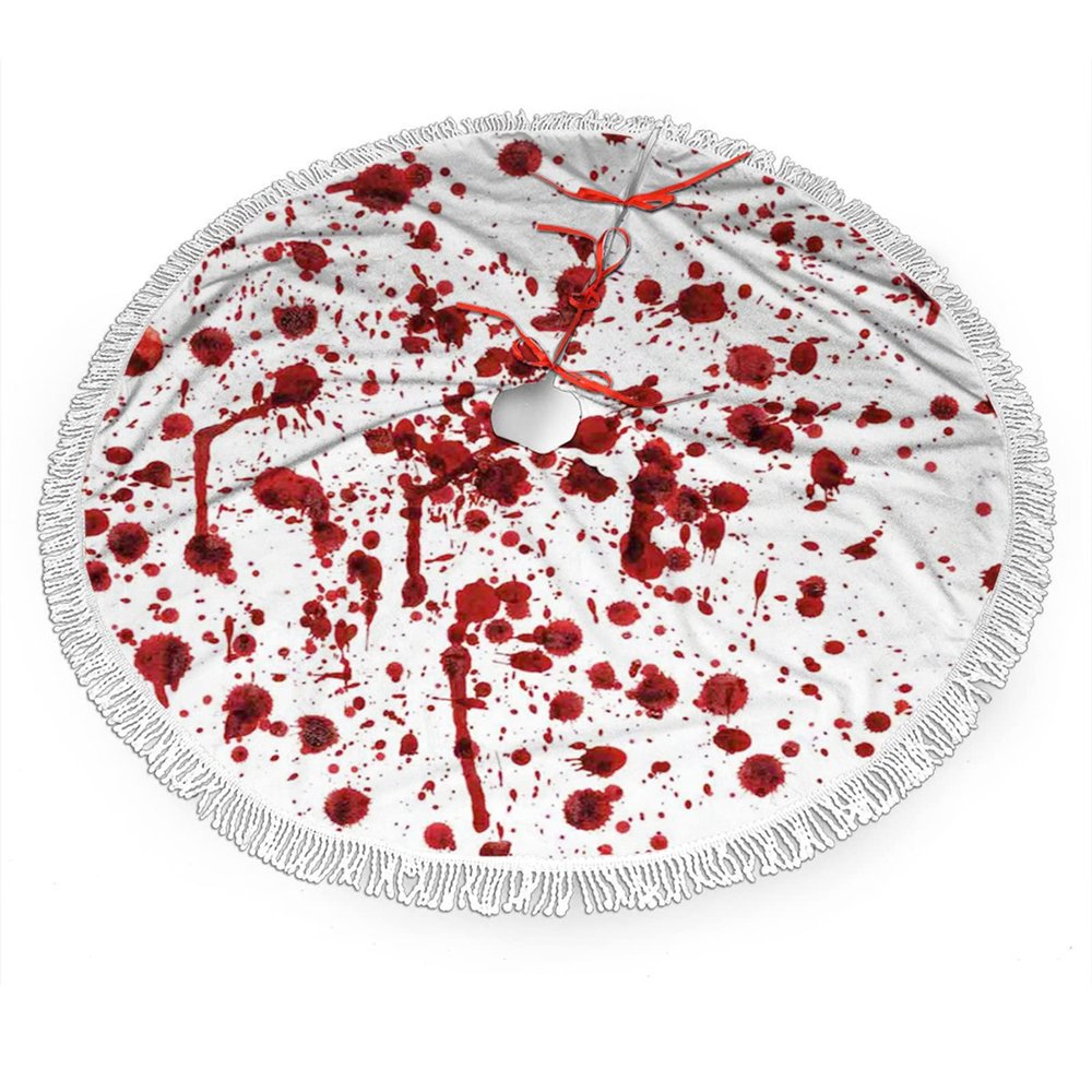 Horror Christmas Tree Skirt,Halloween Themed Print,Christmas Tree Skirt for Holiday Christmas Decorations,Red White 36 Inches