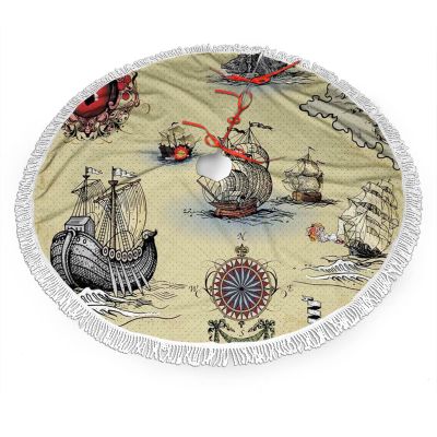 Compass Christmas Tree Skirt,Ship Pirate Navigation,Xmas Tree Skirts Large Christmas Tree Mat Holiday Decorations Indoor Outdoor,Grey 36 Inches
