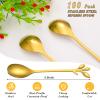 100 Pcs Demitasse Espresso Spoons Stainless Steel Bulk, 4.33'' Small Mini Coffee Tasting Dessert Spoons for Kitchen Dessert, Tea, Appetizer, 1.18'' Wide(Leave,Gold) view 2