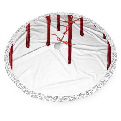 Horror Christmas Tree Skirt,Halloween Scary Help Me Themed,Christmas Tree Skirt for Holiday Christmas Decorations,Red White 36 Inches