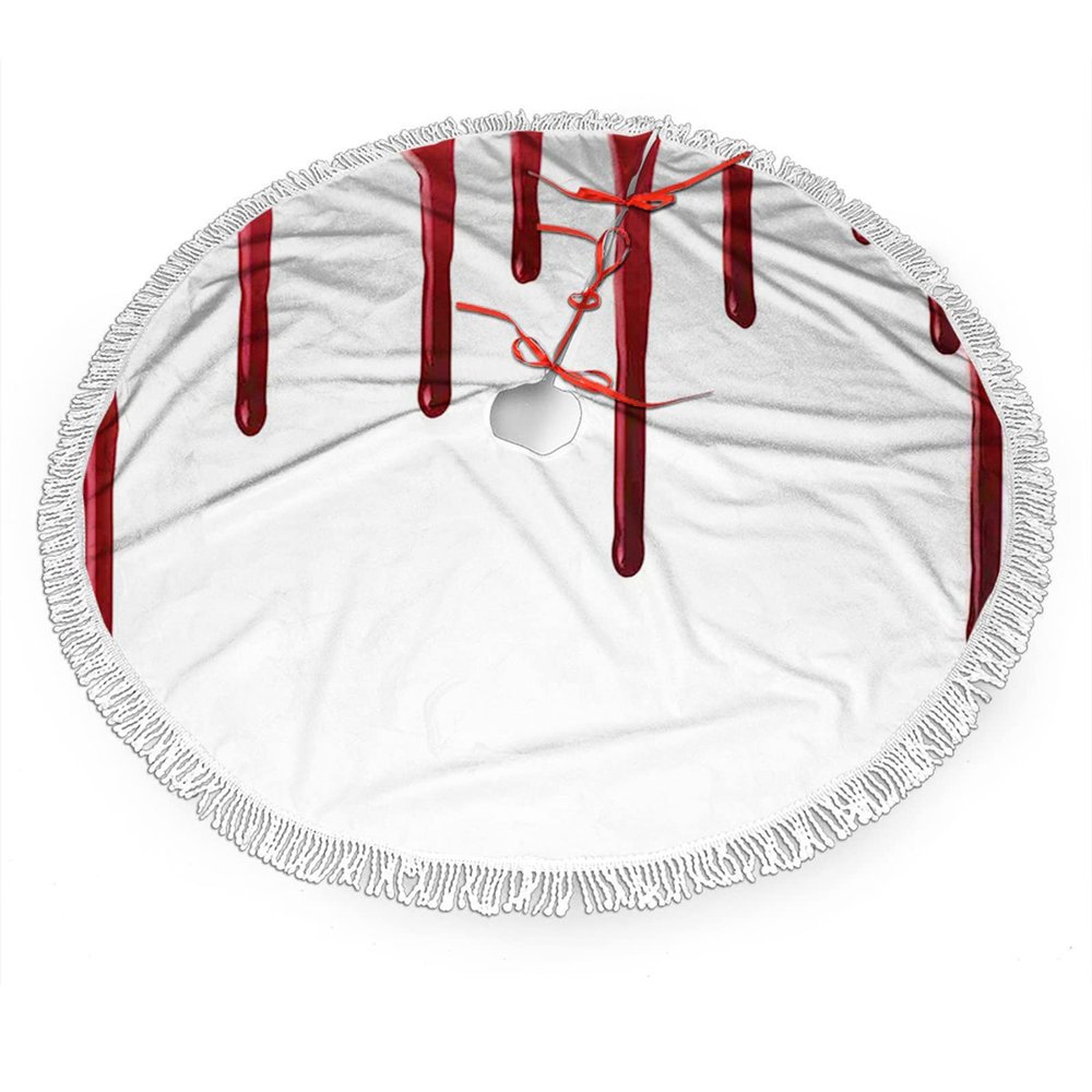Horror Christmas Tree Skirt,Halloween Scary Help Me Themed,Christmas Tree Skirt for Holiday Christmas Decorations,Red White 36 Inches