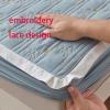FCLDESHOP Deep Pocket Soft,Pure Cotton Quilted Bedding Sheets, Bedroom Homestay Holiday Home Printed Embroidery Ruffles Mattress Topper,Sky Blue,200cmx220cm view 4