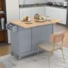 Kitchen Island Cart with Wheels and Drop-Leaf Top, Kitchen Cart with 2-Door Storage Cabinet, 3 Drawers, Wood Dining Room Island Table with Spice Rack, Towel Rack, Kitchen Island Easy Assembly view 2