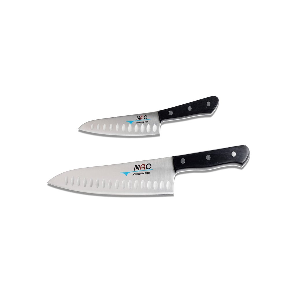 MAC Knife Chef series 2-piece starter knife set TH-201, TH-80 Chef series 8" Chef's knife w/dimples and TH-50 Chef series 5" Paring knife w/dimples, handcrafted in Seki, Japan