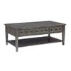 Linon Sadie Coffee Table with 3 Drawers and Bottom Shelf in Gray Distressed Wood view 1