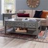 Linon Sadie Coffee Table with 3 Drawers and Bottom Shelf in Gray Distressed Wood view 2