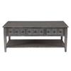 Linon Sadie Coffee Table with 3 Drawers and Bottom Shelf in Gray Distressed Wood view 3