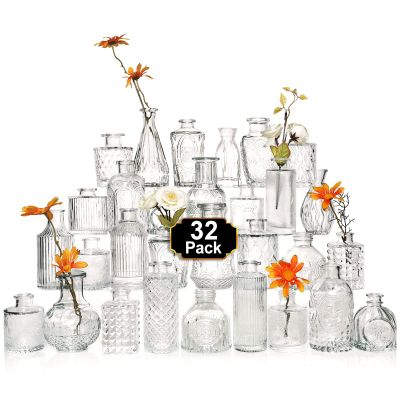 Arme Glass Bud Vase Set of 32 PcsSmall Glass Vases for FlowersClear Bud Vases in BulkVintage Vases for CenterpiecesSmall Glass Bud Vase for Rustic Wedding DecorationsHome Table Flower Dcor