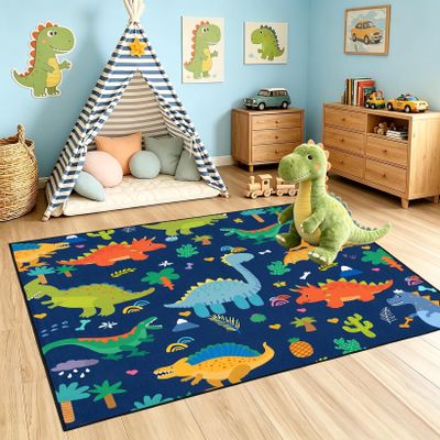 Cartoon Dinosaur Area Rugs Lovely Dinosaur Carpet Rugs for Boys Kids Blue Cute Animal Patterns Carpet Dinosaurs Rug for Boys Bedroom Living Dinning Room Bedroom Kitchen Playing Room, 2'3'