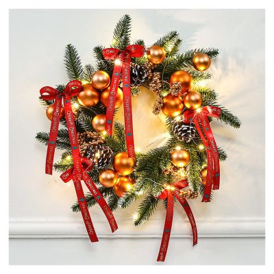 Christmas Wreath with Lights,Pre-Lit Artificial Christmas Wreaths for Front Door,Lighted Christmas Wreath Winter Ornaments,Christmas Decoration for Wall Window Indoor Outdoor (Color : Style-1, Size