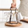 LIU- Cups Drying Holder with Round Wood Tray,Black Metal Mug Drainer Stand, Drinking Glass and Sports Bottle Organizer, for Kitchen view 2