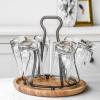 LIU- Cups Drying Holder with Round Wood Tray,Black Metal Mug Drainer Stand, Drinking Glass and Sports Bottle Organizer, for Kitchen view 3