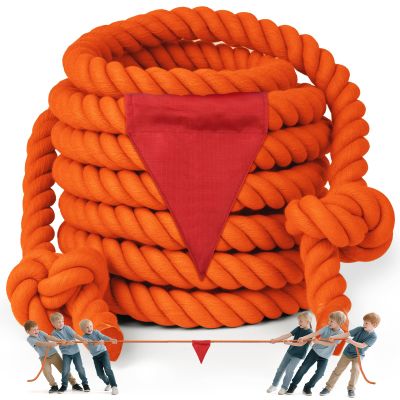 X XBEN Tug of War Rope with Flag for Kids 20FT, Teens and Adults, Soft Cotton Rope Games for Team Building Activities, Family Reunion, Birthday Party