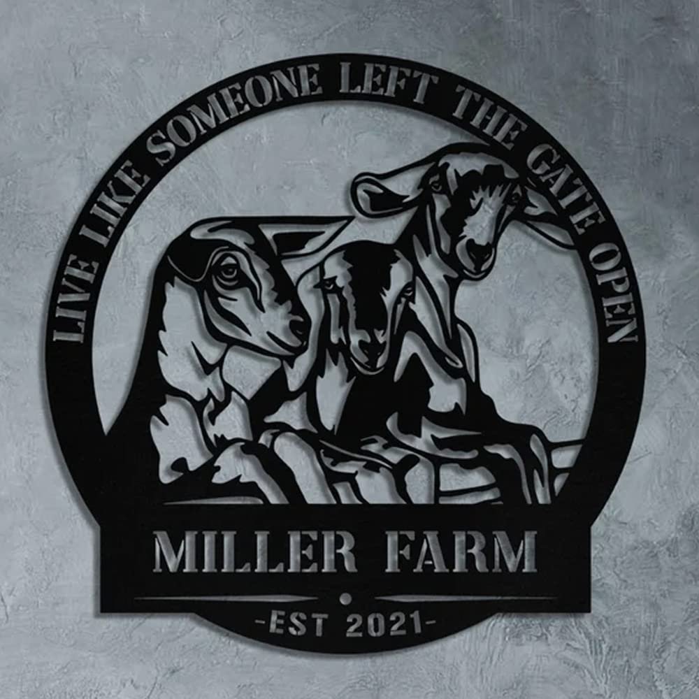 Custom Goat Farm Metal Sign Personalized Family Name Wall Art for Barn Fence Rustic Farmhouse Decor Durable Outdoor Metal Plaque for Homestead Animal Lovers Gift