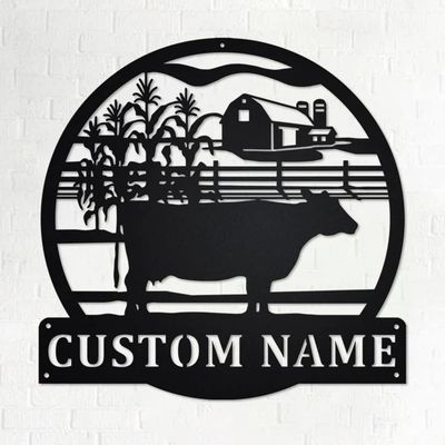 Custom Cow Metal Sign Personalized Farm Name Wall Art for Barn Fence Outdoor Decor Rustic Ranch Sign with Cow Silhouette Customized Metal Plaque for Farmers and Homesteads, Farmer Gifts 02