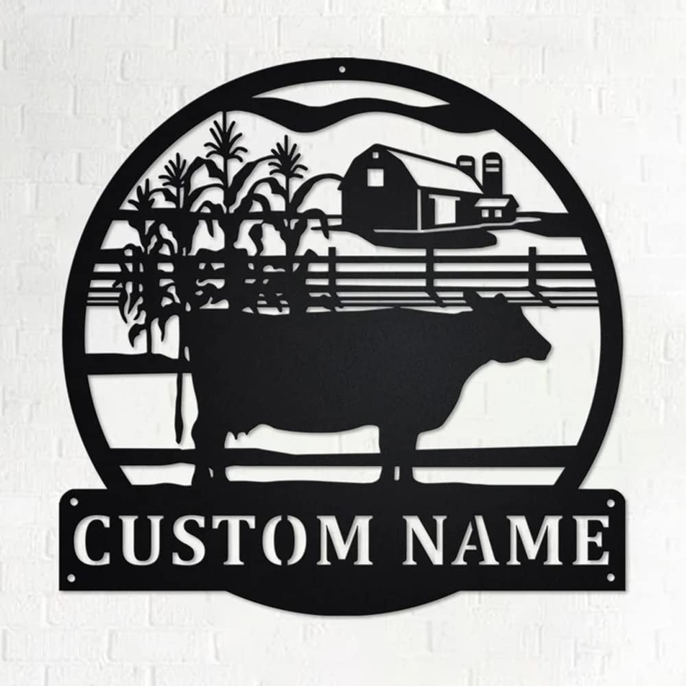 Custom Cow Metal Sign Personalized Farm Name Wall Art for Barn Fence Outdoor Decor Rustic Ranch Sign with Cow Silhouette Customized Metal Plaque for Farmers and Homesteads, Farmer Gifts 02