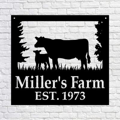 Custom Cow Metal Sign Personalized Farm Name Wall Art for Barn Fence Outdoor Decor Rustic Ranch Sign with Cow Silhouette Customized Metal Plaque for Farmers and Homesteads, Farmer Gifts 01