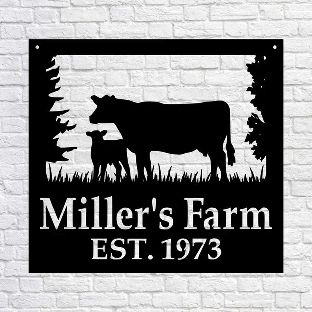 Custom Cow Metal Sign Personalized Farm Name Wall Art for Barn Fence Outdoor Decor Rustic Ranch Sign with Cow Silhouette Customized Metal Plaque for Farmers and Homesteads, Farmer Gifts 01