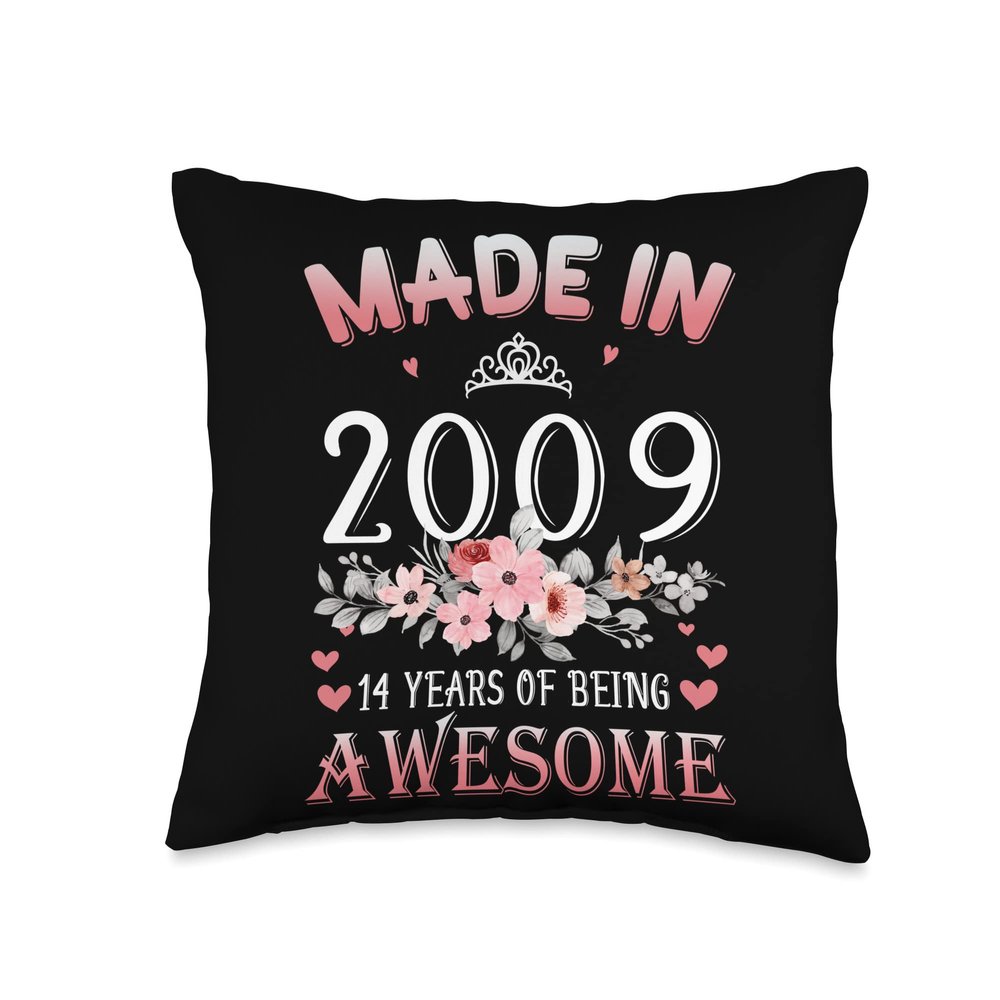 14 Year Old Vintage Made In 2009 14th Flowers Birthday Gifts Throw Pillow