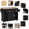 AMNOOL Kitchen cart for Living Room use with rubberwood Drop Leaf countertop, Hidden Sliding barn Door with Height Adjustment, 4-Wheel Kitchen Island with stBlack view 2