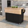 AMNOOL Kitchen cart for Living Room use with rubberwood Drop Leaf countertop, Hidden Sliding barn Door with Height Adjustment, 4-Wheel Kitchen Island with stBlack view 4