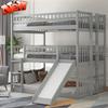 LEEKOUS Upgraded Version Luxurious Triple Bunk Bed Full Size with Slide, Thicken Solid Wood Full Over Full Over Full Triple Bunk Beds Frame with Ladders & Guardrails, Convertible Design (Grey) view 1