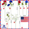 28 Pcs Red White and Blue Flowers, Patriotic Memorial Bouquet Atificial Flowers, Thank You Veterans Roses with American Flags, Artificial Full Blooming Flower for Memorial Day, Red/Blue/White view 2