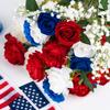 28 Pcs Red White and Blue Flowers, Patriotic Memorial Bouquet Atificial Flowers, Thank You Veterans Roses with American Flags, Artificial Full Blooming Flower for Memorial Day, Red/Blue/White view 3