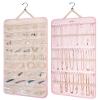 BAGSMART Hanging Jewelry Organizer Storage Roll with Hanger Metal Hooks Double-Sided Jewelry Holder for Earrings, Necklaces, Rings on Closet, Wall, Door, 1 piece, Extra Large, Pink view 1