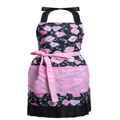 Alex Virtue Lovely Flower Pattern Retro Aprons With Large Pockets for Women Girls Cooking Kitchen Bakery Mother's Gift (Pink Bloom)