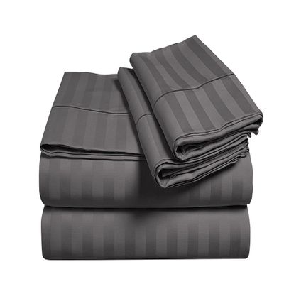 Epic Cotton 4 Piece Rv Sheet Set - RV Short King Size (70"X80") 100% Egyptian Cotton 1000 Thread Count - RV Sheets Set for Campers - 6" Inches Deep Pocket Stripe Dark Grey