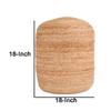 Benjara 18 Inch Round Accent Pouf, Soft Braided Jute Design, Natural Cream Orange view 3