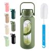SIEROZUR 52oz Glass Water Bottle with 2-in-1 Straw Lid Large Half Gallon Water Bottle with Time Marker & Removable Silicone Sleeve,Wide Mouth BPA-Free Borosilicate Bottle for Gym, Workout & Daily Use view 1