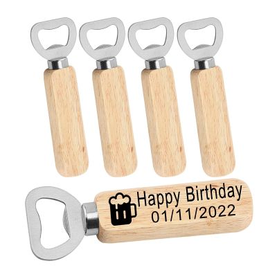25pcs Personalized Stainless Steel Bottle Opener Bulk Wood Handheld Bottle Opener Customized Engraved Text, LOGO beer bottle opener Pool Party, Bachelor Party, Business Promotion Gift