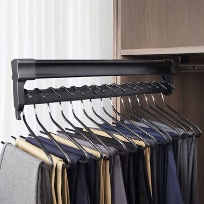 Pull Out Clothes Hanger Rail for Closet, Extendable Closet Rod with Sliding Rail, Adjustable Heavy Duty Steel Clothes Storage Hanger Rack Bar for Pants Coats Wardrobe Pull Out (Size : 547mm)