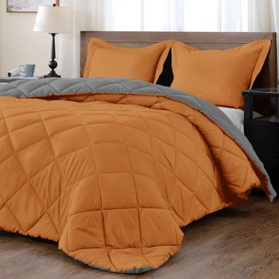 Bedding Castle 100% Egyptian Cotton 5 Piece Duvet Cover Set 600 Thread Count, Luxury and Lightweight Breathable Super Soft Comforter Set Burnt Orange/Gray Full