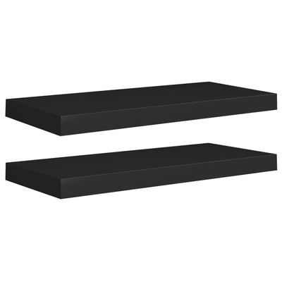 2pcs Floating Shelves Wall Mounted, High Gloss Black MDF Wall Shelves for Bedroom with Invisible Brackets, Black Shelves for Wall Decor, Modern Wood Shelf for Bathroom, Living Room, 23.6"x9.3 x1.5"