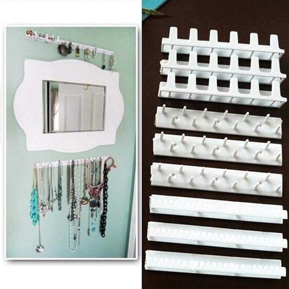 AVRYN Wall Mounted Hook,9-in-1 Necklace Jewellery Holder,Self Adhesive Wall Hanging Storage Hooks Jewelry Display Organizer Necklace Hanger Stand for Earrings(White) (Color : White)