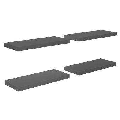 4pcs Floating Shelves Wall Mounted, High Gloss Gray MDF Wall Shelves for Bedroom with Invisible Brackets, Gray Shelves for Wall Decor, Modern Wood Shelf for Bathroom, Living Room, 23.6"x9.3 x1.5"