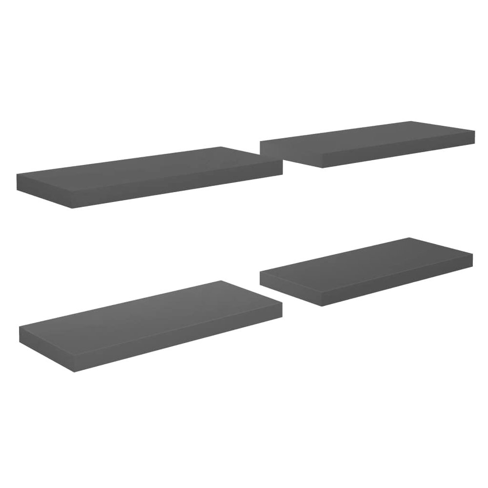 4pcs Floating Shelves Wall Mounted, High Gloss Gray MDF Wall Shelves for Bedroom with Invisible Brackets, Gray Shelves for Wall Decor, Modern Wood Shelf for Bathroom, Living Room, 23.6"x9.3 x1.5"